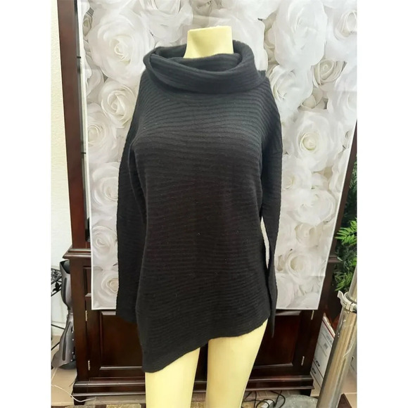 Nordstrom Collection Ribbed 100% Cashmere A-Symmetrical  Sweater Black XS- - Picture 1 of 11